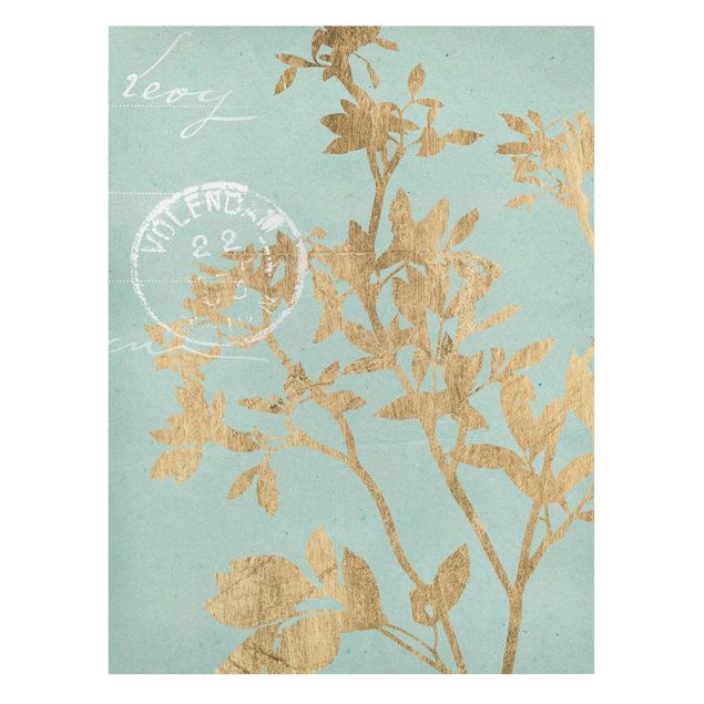 Canvas schilderijen Golden Leaves On Turquoise II