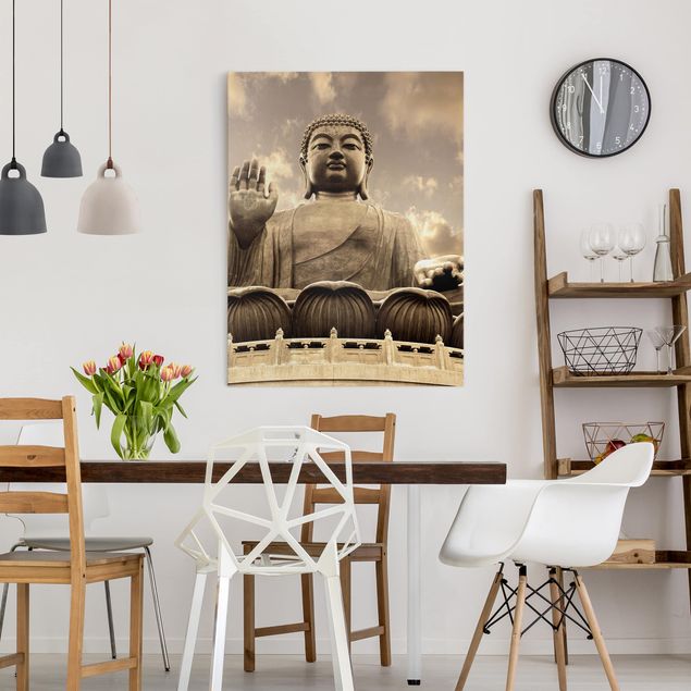 Canvas schilderijen Big Buddha Sepia