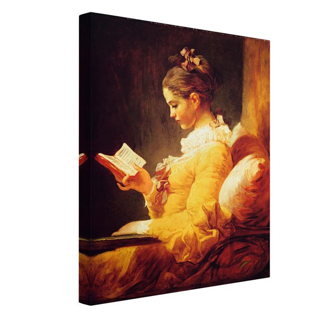 Canvas schilderijen Jean Honoré Fragonard - Young Girl Reading