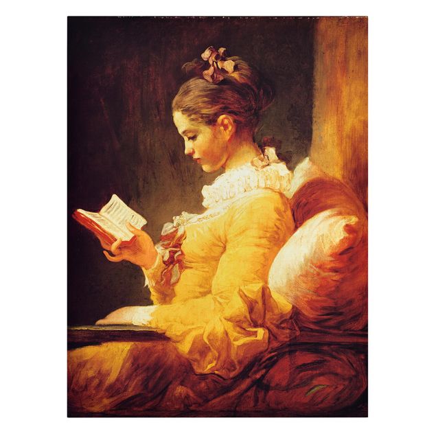 Canvas schilderijen Jean Honoré Fragonard - Young Girl Reading
