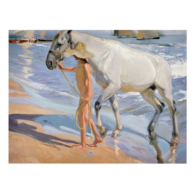Canvas schilderijen Joaquin Sorolla - The Horse’S Bath