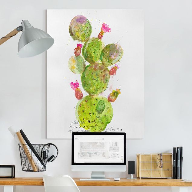 Canvas schilderijen Cactus With Bibel Verse III