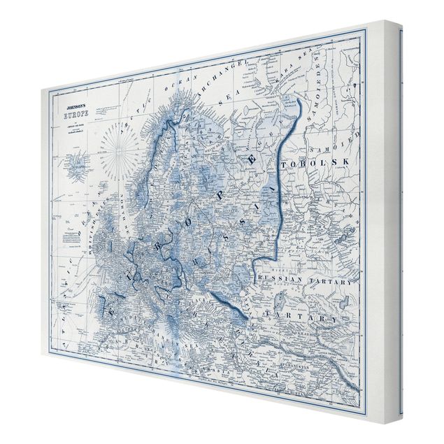Canvas schilderijen Map In Blue Tones - Europe
