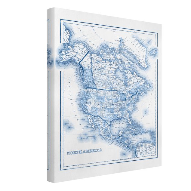 Canvas schilderijen Map In Blue Tones - North America