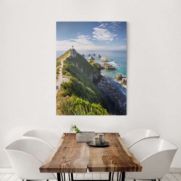 Canvas schilderijen Nugget Point Lighthouse And Sea New Zealand