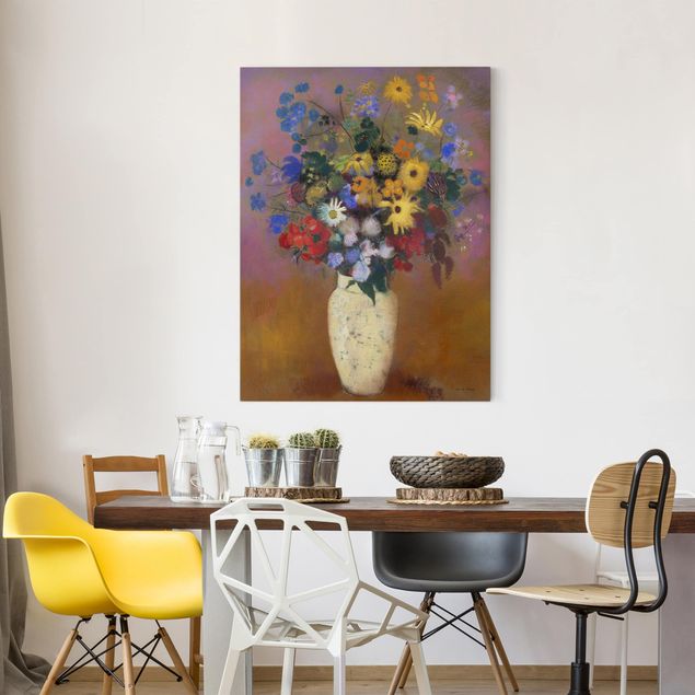 Canvas schilderijen Odilon Redon - White Vase with Flowers