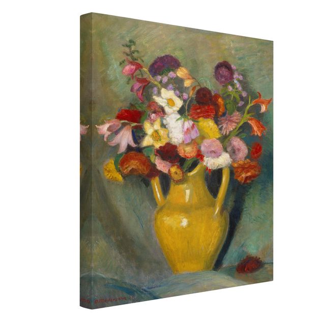 Canvas schilderijen Otto Modersohn - Colourful Bouquet in Yellow Clay Jug