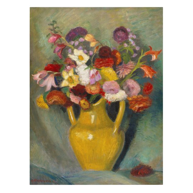 Canvas schilderijen Otto Modersohn - Colourful Bouquet in Yellow Clay Jug