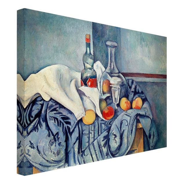 Canvas schilderijen Paul Cézanne - Still Life With Peaches And Bottles