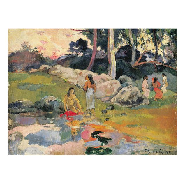 Canvas schilderijen Paul Gauguin - Women At The Banks Of River