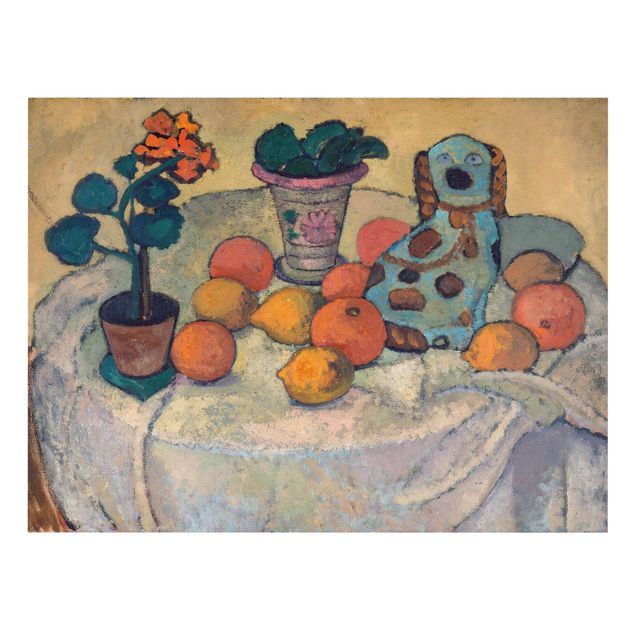 Canvas schilderijen Paula Modersohn-Becker - Still Life With Oranges And Stoneware Dog