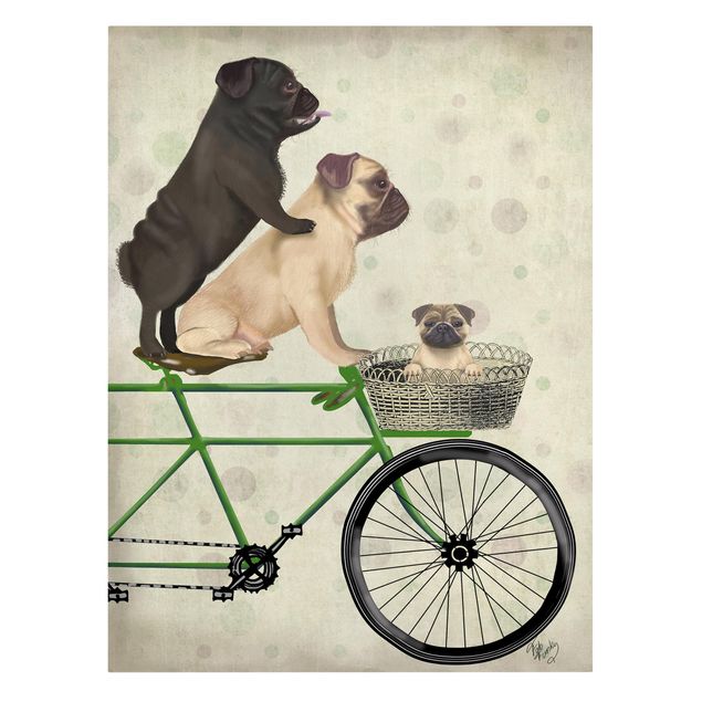 Canvas schilderijen Cycling - Pugs On Bike