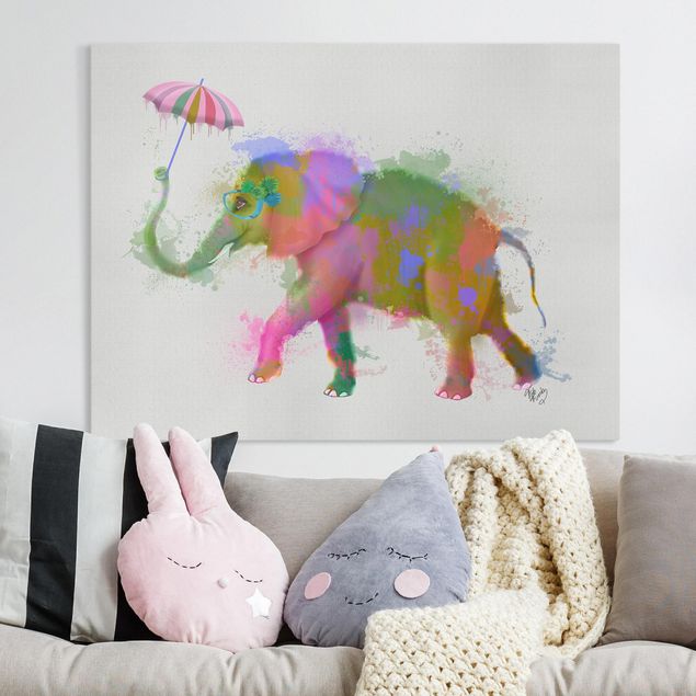 Canvas schilderijen Rainbow Splash Elephant