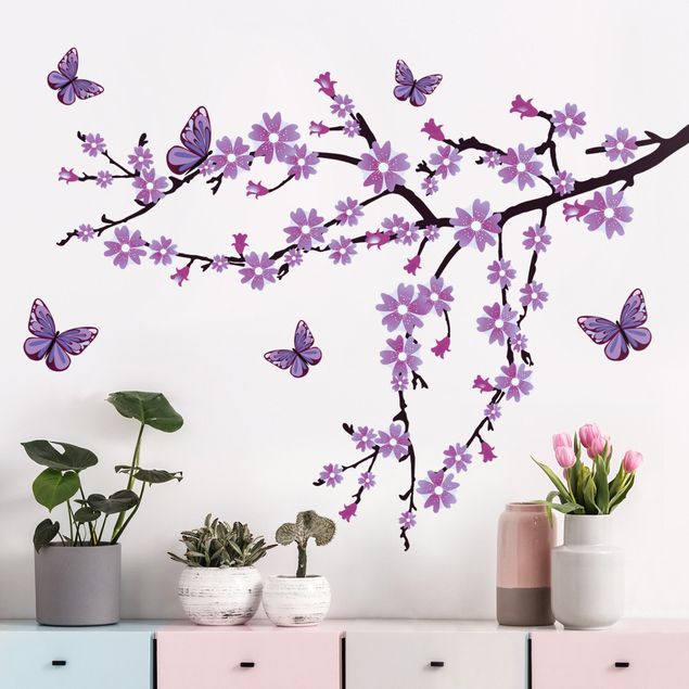 Muurstickers bomen Purple flower branch