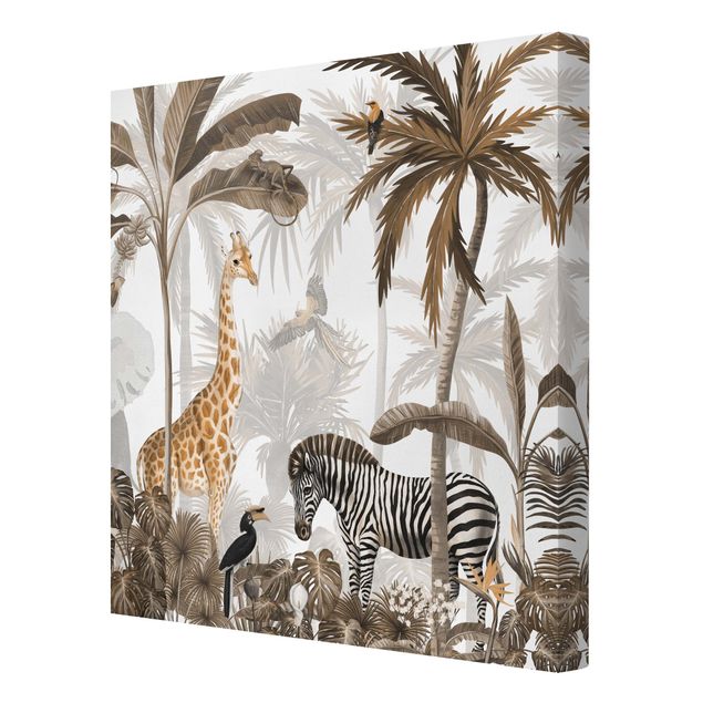 Canvas schilderijen - Majestic animal world in the jungle sepia