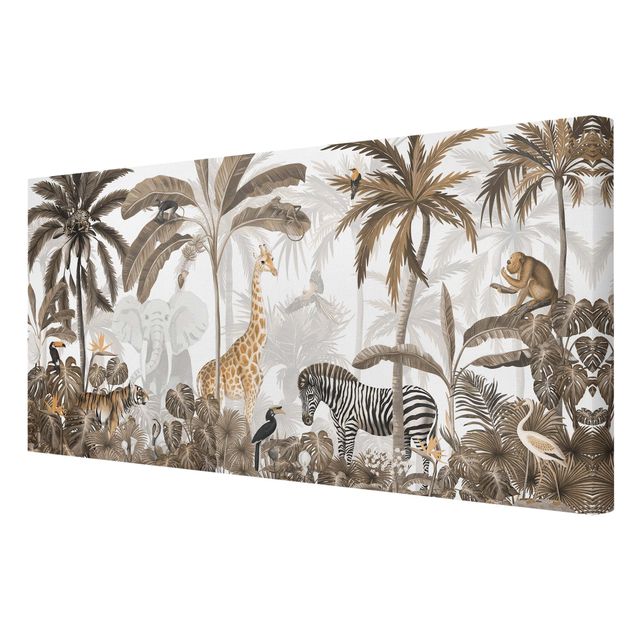 Canvas schilderijen - Majestic animal world in the jungle sepia