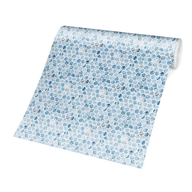 Patroonbehang Marble Hexagons Blue Shades