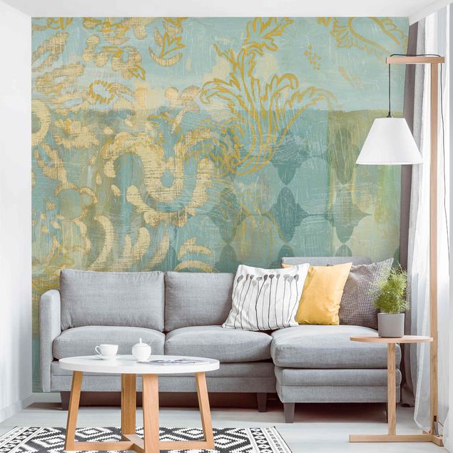 Patroonbehang Moroccan Collage In Gold And Turquoise