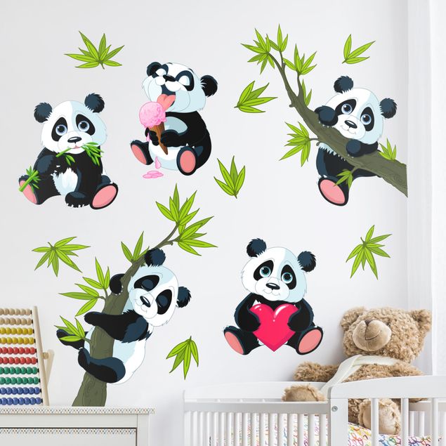 Muurstickers jungle Panda bear set heart