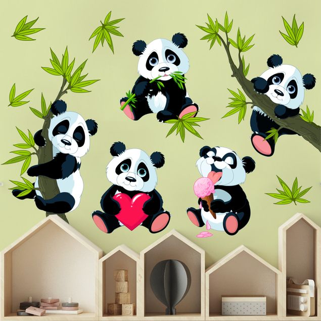Muurstickers panda Panda bear set heart