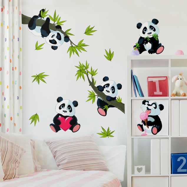 Muurstickers bomen Panda bear set heart
