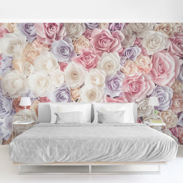 Fotobehang Pastel Paper Art Roses