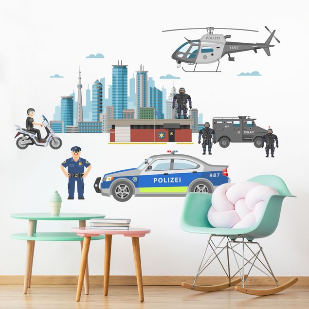 Muurstickers auto Police and police cars set