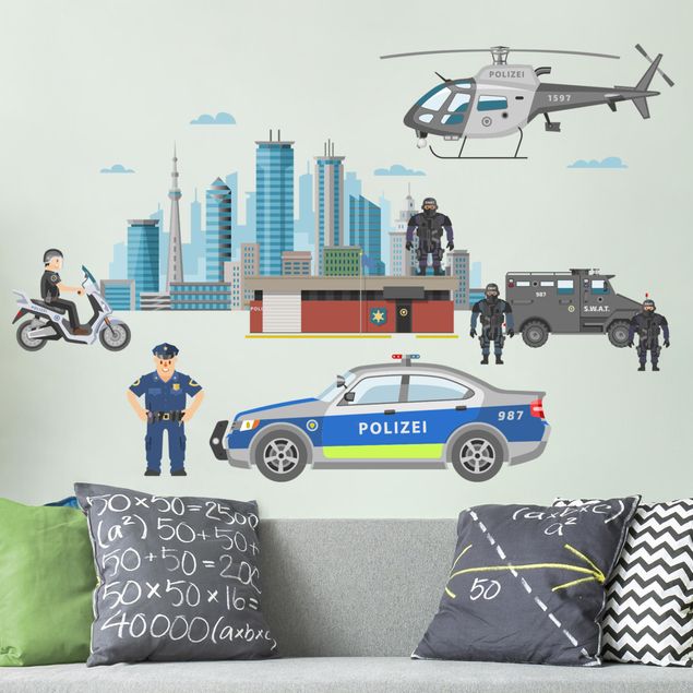 Muurstickers 3d Police and police cars set