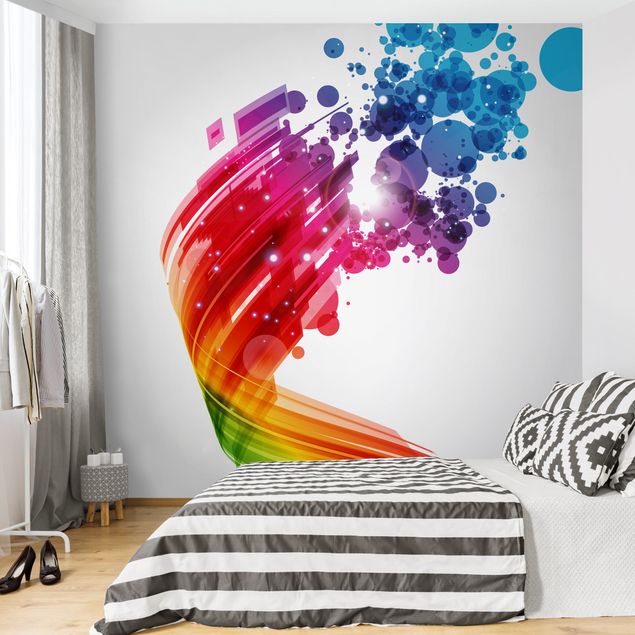 Patroonbehang Rainbow Wave And Bubbles