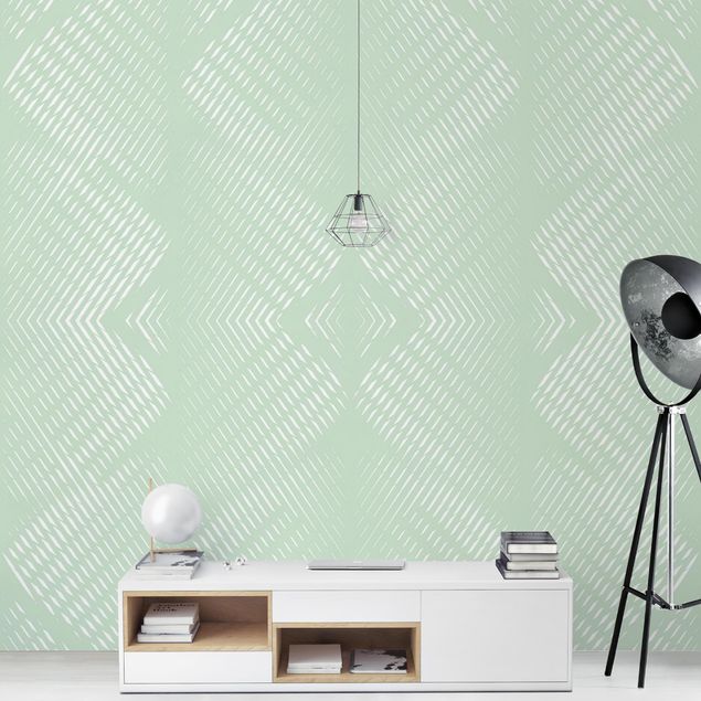 Patroonbehang Rhombic Pattern With Stripes In Mint Colour