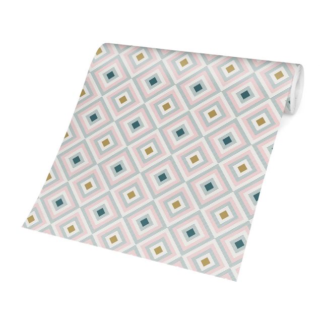 Fotobehang Rhombic Pattern With Stripes In Shades Of Pink And Blue