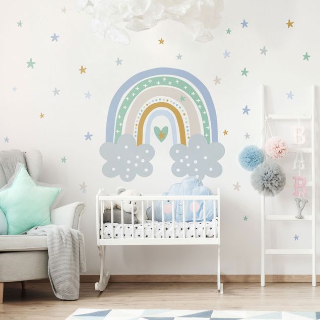 Muurstickers harts Rainbow with clouds blue turquoise