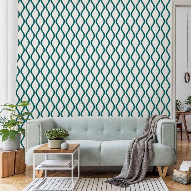 Fotobehang Retro Pattern With Waves In Emerald