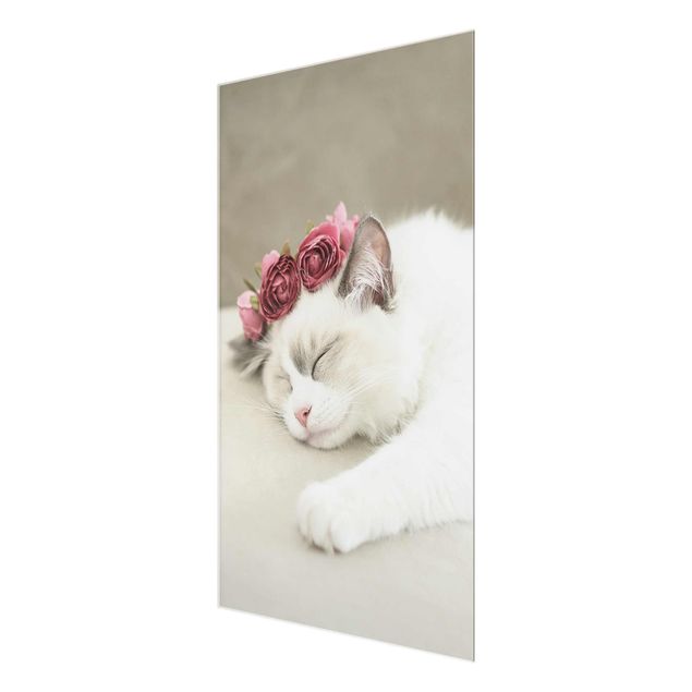 Glasschilderijen Sleeping Cat with Roses