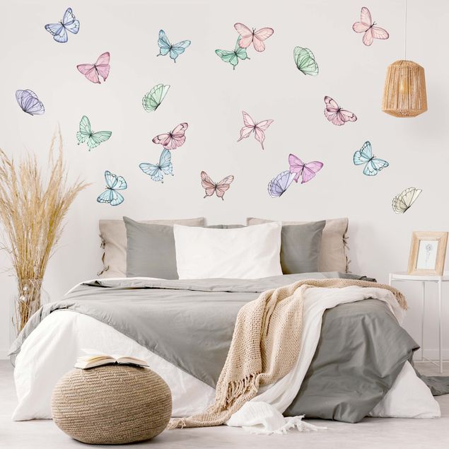 Muurstickers Butterflies watercolor pastel set