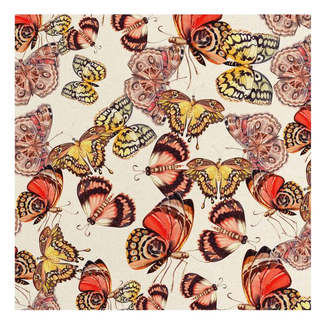 Natuurlijk canvas schilderijen Swarm Of Butterflies Peacock Butterfly