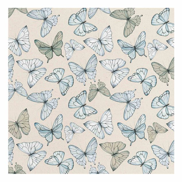 Natuurlijk canvas schilderijen Swarm Of Delicate Blue Butterflies