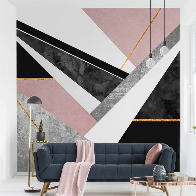 Patroonbehang Black And White Geometry With Gold