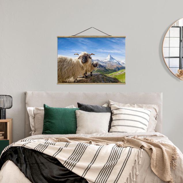 Stoffen schilderij met posterlijst Blacknose Sheep Of Zermatt