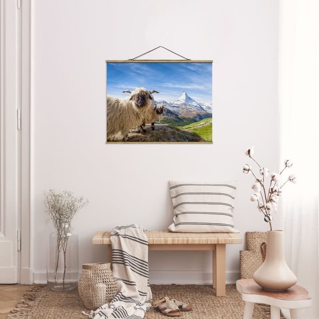 Stoffen schilderij met posterlijst Blacknose Sheep Of Zermatt