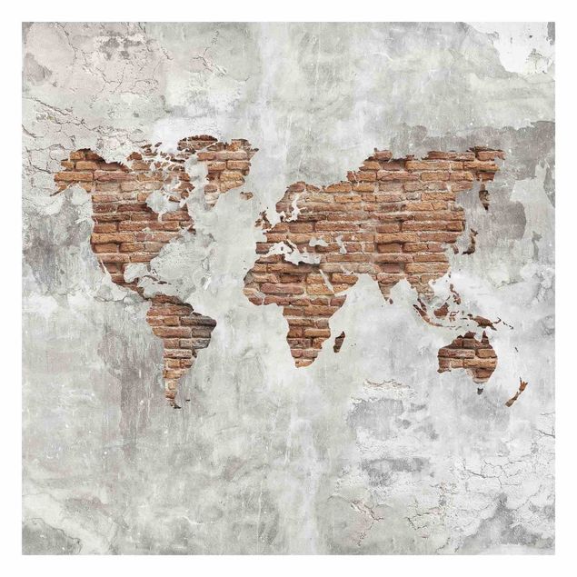 Fotobehang Shabby Concrete Brick World Map