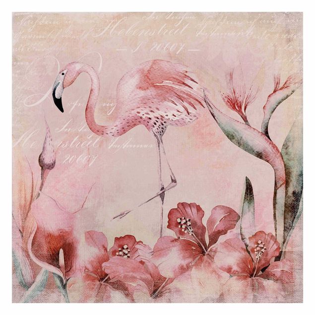 Fotobehang Shabby Chic Collage - Flamingo