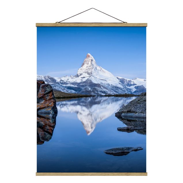 Stoffen schilderij met posterlijst Stellisee Lake In Front Of The Matterhorn