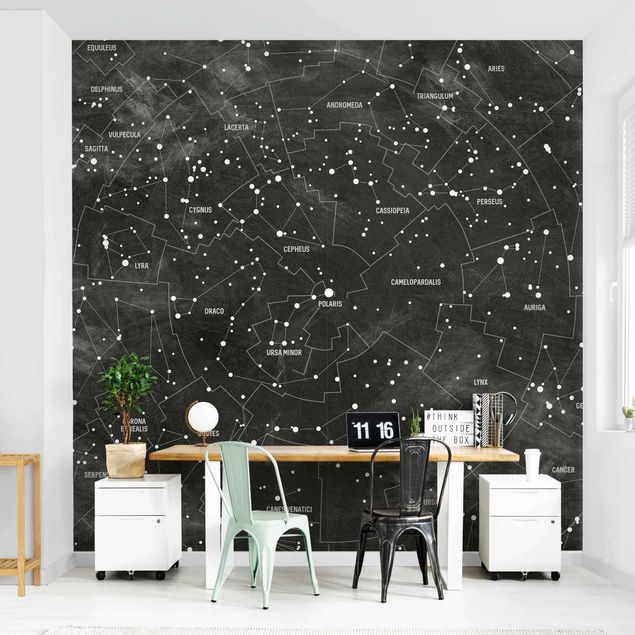 Patroonbehang Map Of Constellations Blackboard Look