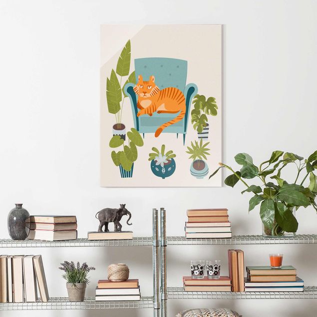 Glasschilderijen Domestic Mini Tiger Illustration