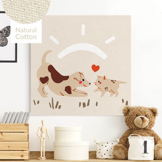 Natuurlijk canvas schilderijen Cute Animal Illustration - Cat And Dog