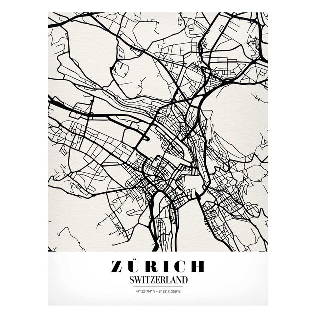 Magneetborden Zurich City Map - Classic