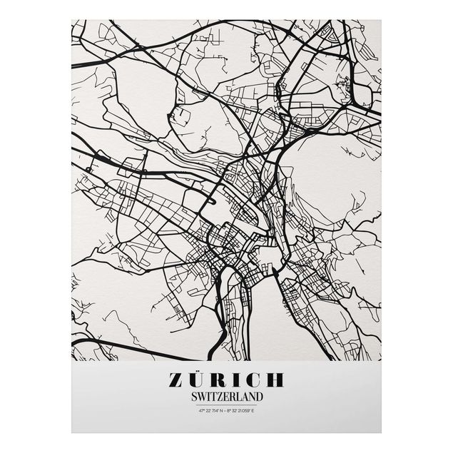 Aluminium Dibond schilderijen Zurich City Map - Classic