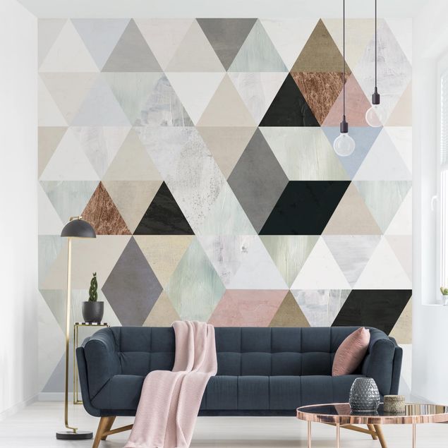 Patroonbehang Watercolour Mosaic With Triangles I