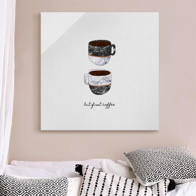 Magnettafel Glas Coffee Mugs Quote But first Coffee